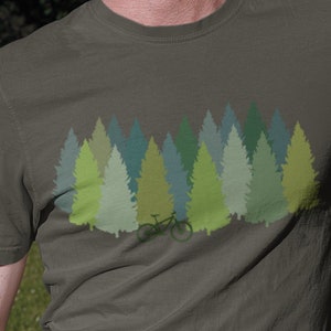 Pine Forest Mountain Bike T-Shirt | Minimalist MTB Graphic Tee | Nature Cycling Shirt | Soft Cotton