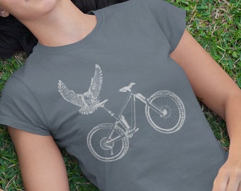 Falcon Landing on a Mountain Bike Shirt | Bicycle Tshirt | Mountain Bike | Peregrine Falcon | Animals Shirts | Bird Of Prey | Cycling Jersey