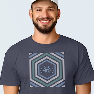 Road Bicycle Hexagons Vintage Graphic Cycling Jersey Shirt For Mens | Blue White Green Colored | Road Bike Shirt | Vintage Bicycle