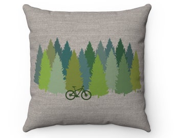 Mountain Bike Pillow Cover | Pine Forest Decor