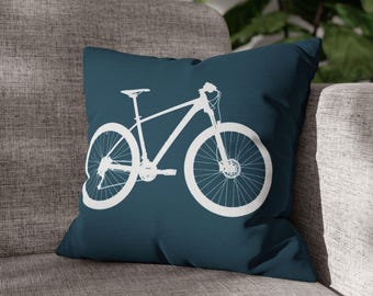 Mountain Bike Throw Pillow Cover – Turquoise Cycling Home Decor