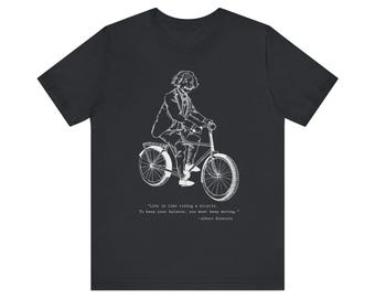 Einstein Riding a Bicycle Yellow Print  Unique Science Shirt  Physics & Philosophy Gift