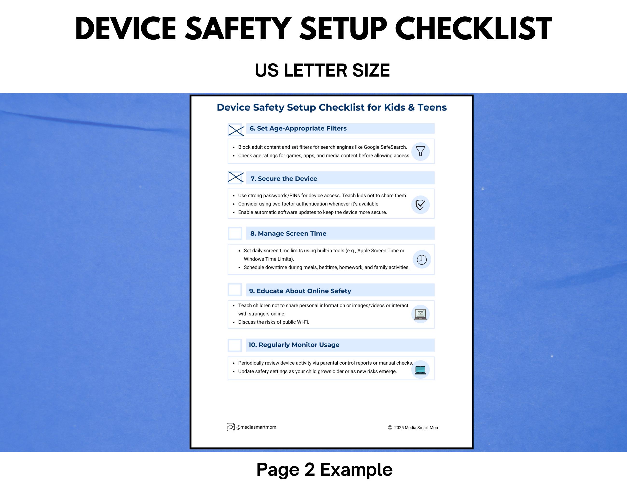 Daily Device Checklist.pdf Device Safety Setup Checklist for Kids & Teens | 2-page Printable ...