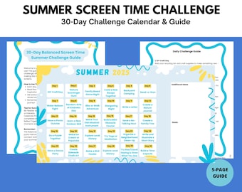 Bildschirmzeit-Challenge-Kalender: Lustige Sommeraktivitäten für Kinder (Digitaler Download)