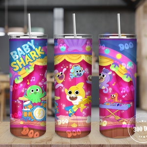 Baby Shark 20oz Skinny Tumbler Wrap PNG, Baby Shark Family PNG Sublimation Tumbler Designs, Cartoon Characters Tumbler PNG, Cartoon png