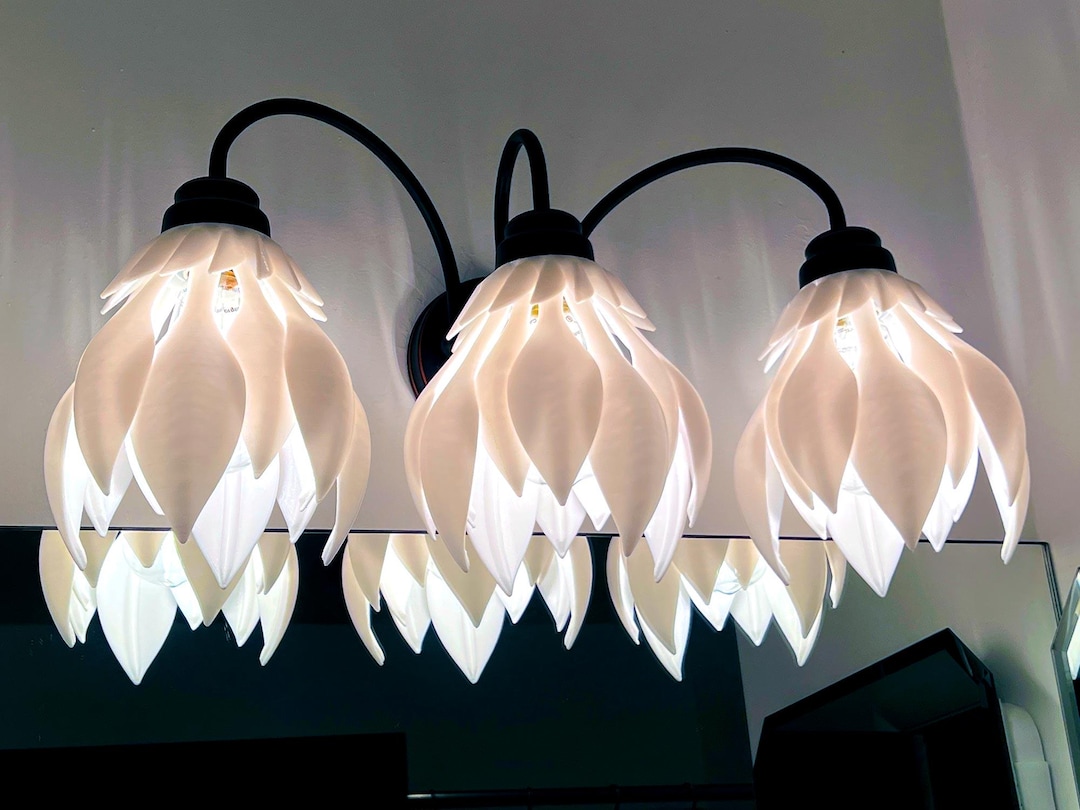 Leaf Flower 3-light Vanity Fixture by Photon Reef 3D Print Studio