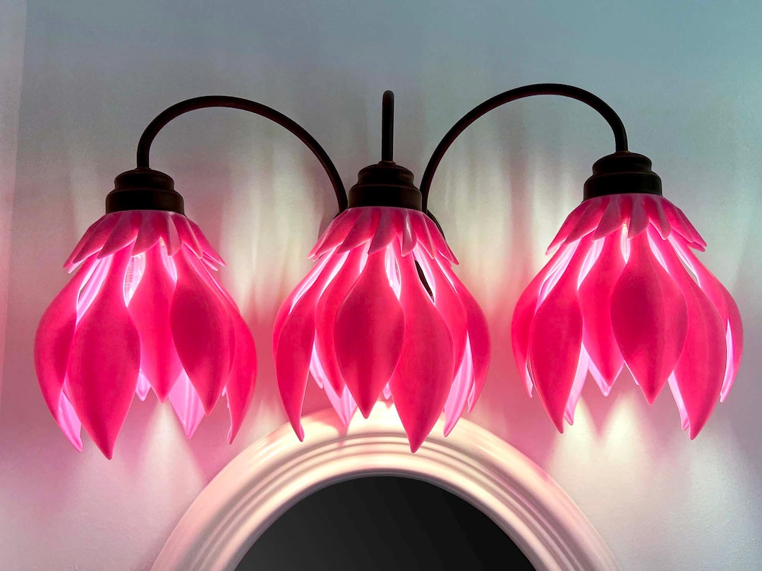 Pink Leaf Flower 3 Light Bathroom Vanity Fixture by Photon Reef 3D ...
