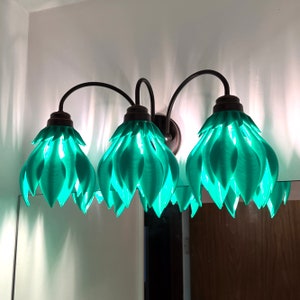 Green Water Lilly 3D Printed Triple Light Vanity Fixture Brushed Aluminum, Bronze White or Black finish- 3-light Bathroom Vanity Wall Light