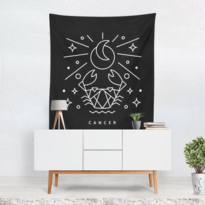 Zodiac Tapestry Wall Hanging Cancer Zodiac Celestial Signs Astrology Tapestry Astrology Decor Astrology Gift image 1