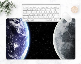 Outer Space Extra Large Desk Mat, Full Moon Mouse Pad, Planet Earth Mousepad, Gaming Desk Pad, Cubicle Accessories, Work From Home Desk