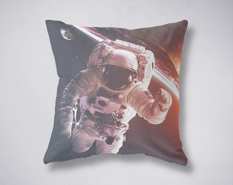 Astronaut Pillow Cover, NASA Space Decor, Earth & Moon Cushion