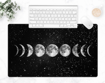 Moon Phases, Desk Pad, Celestial Keyboard Mat, Moon Desk, Tech Accessories, Large Gaming Mouse Mat, Multi-Size