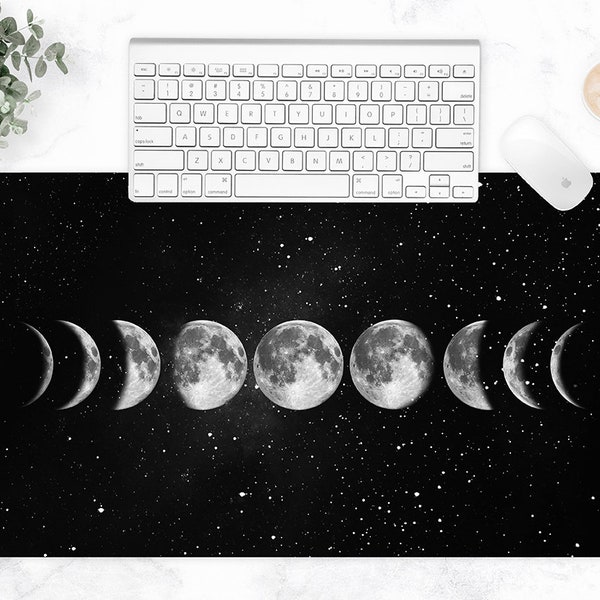 Moon Phases, Extra Large Desk Pad, Keyboard Mat, Celestial Workspace, Moon Desk, Tech Accessories, Large Gaming Mouse Mat, Multi-Size