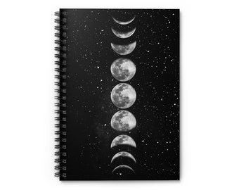Moon Phases Notebook, Lunar Cycle Spiral Notebook Journal, Lined Boho Celestial Notebook, College Notebook, Astronomy Gifts for Her
