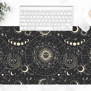 Celestial Extra Large Desk Mat, Keyboard Mat, Astrology Workspace, Zodiac Desk, Tech Accessories, Large Gaming Mouse Pad, Multi-Size