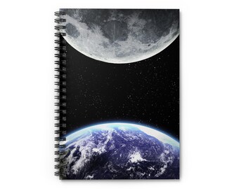 Earth and Moon Notebook, Moon Spiral Notebook, Softcover Ruled Line A5 Notebook Journal, Space Themed Gifts