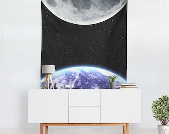 Moon Tapestry, Earth Tapestry, Moon Wall Tapestry, Space Tapestry, Wall Hanging, Space, Moon, Earth, Wall Art, Wall Decor