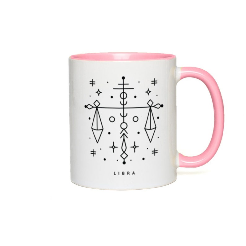 Libra Zodiac Mug, Astrological Sign Mug, Astrology Gift Pink Accent