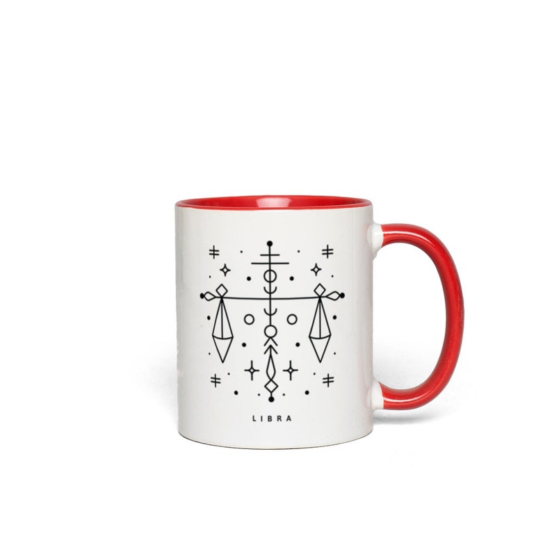 Libra Zodiac Mug, Astrological Sign Mug, Astrology Gift Red Accent