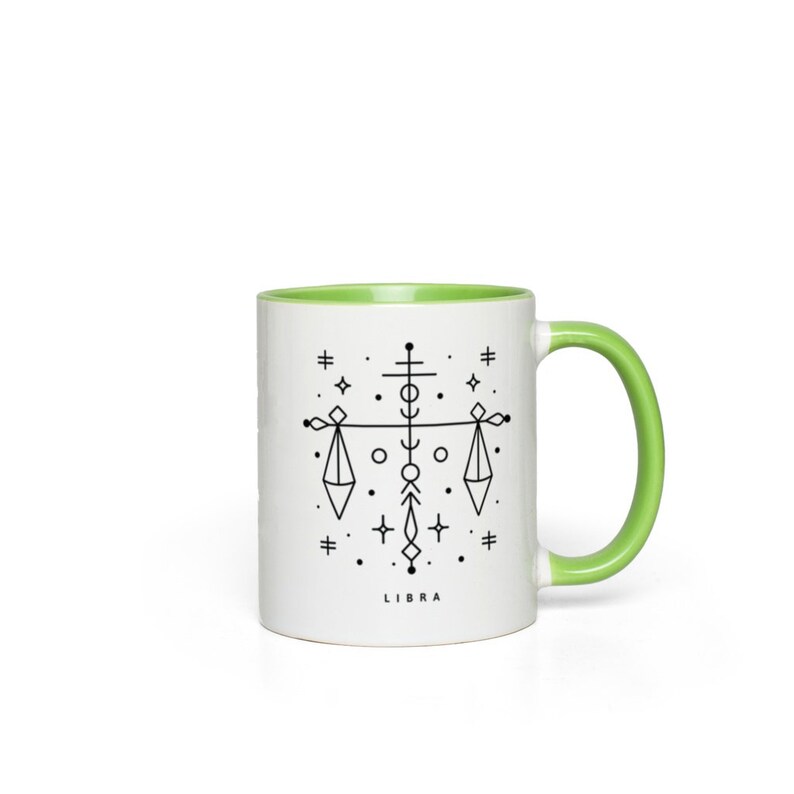 Libra Zodiac Mug, Astrological Sign Mug, Astrology Gift Green Accent