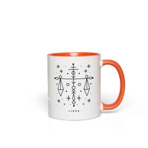 Libra Zodiac Mug, Astrological Sign Mug, Astrology Gift Orange Accent