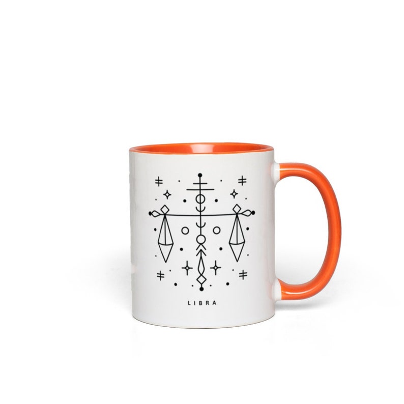 Libra Zodiac Mug, Astrological Sign Mug, Astrology Gift Orange Accent