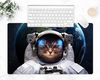 Tapis de bureau chat spatial, tapis de souris chat astronaute rigolo