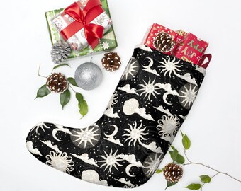 Sun and Moon Christmas Stocking | Astronomy Gifts | Mystical Holiday Family Stockings Modern | Celestial Fireplace Decoration
