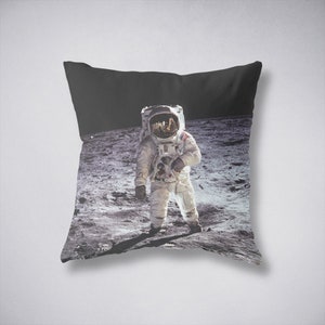 Moon Pillow Cover, Space Astronaut NASA Pillow Cover, Science, Buzz Aldrin on the Moon
