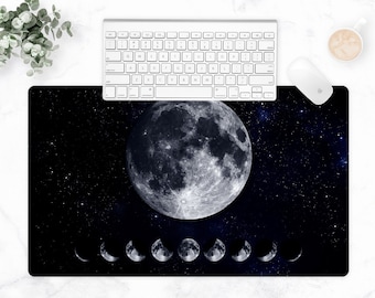 Moon Cycle Desk, Extra Large Desk Mat, Moon Desk, Moon Phases, Non-Slip Extended Large Gaming Office Desk, Multi-Size