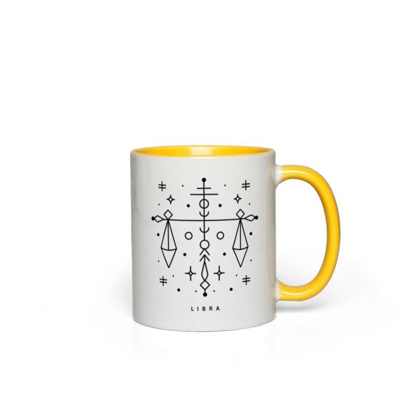 Libra Zodiac Mug, Astrological Sign Mug, Astrology Gift Yellow Accent