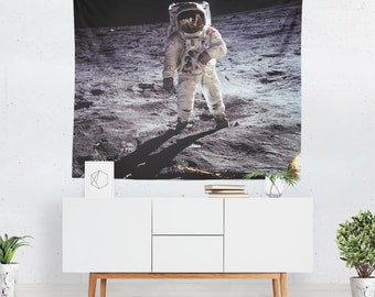 Wall Tapestry, Moon Tapestry, Wall Hanging, Moon Astronaut Buzz Aldrin Space, Space Wall Art,Large Photo Wall Art,Modern Tapestry,Home Decor