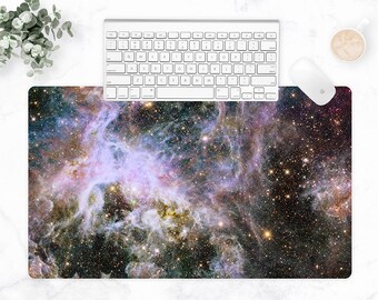 Desk Mat Galaxy, Computer Desk Pad, Space Mouse pad, Gaming Mousepad, Desk Decorations, Cubicle Decor, Stitched and Flat Edge