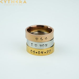 Stackable Name Ring / Handstamped Rings / Personalized Stainless Steel / Gold / Rose Gold / Choose Your Words / Gifts for Mom / Couples Ring