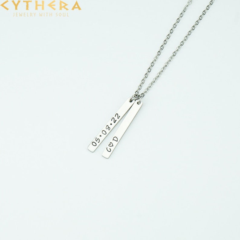 Personalized Necklace With Kids Names / Vertical Bar Necklace Gold, Engraved Vertical Bar Necklace With Multiple Names / Mother Day Gift image 2