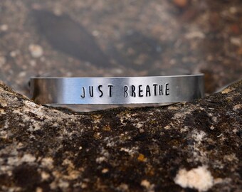 Just breathe / custom bracelet / personalized bracelet / cuff bracelet / hand stamped metal bracelet / Yoga bracelet /Inspirational bracelet