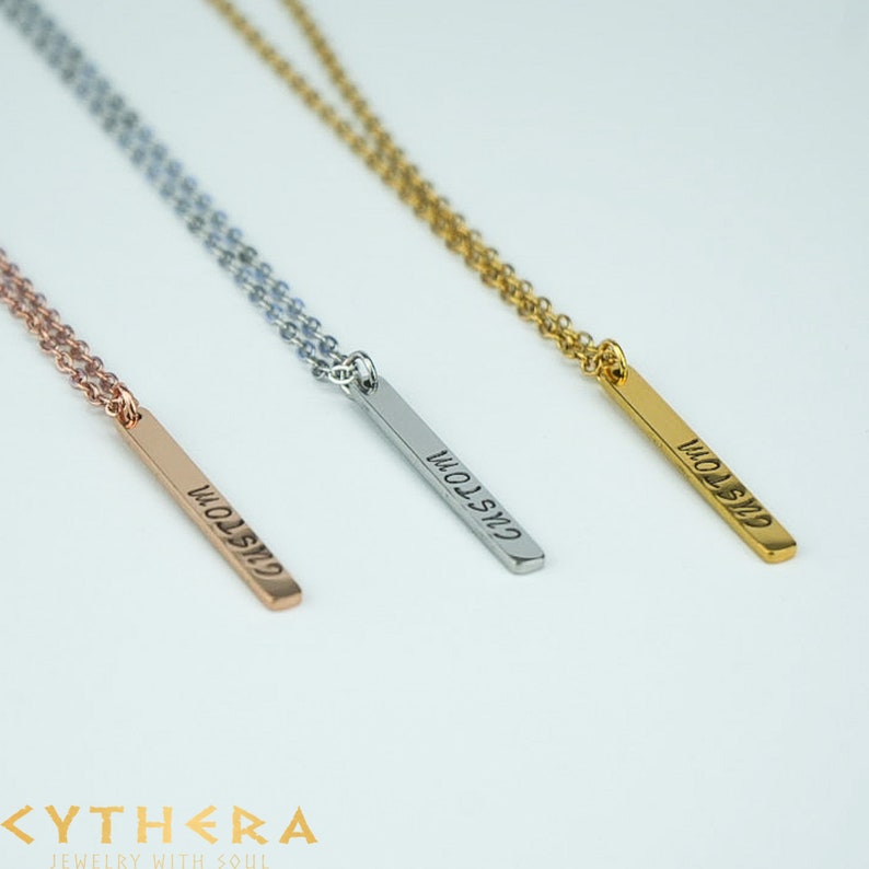 Personalized Necklace With Kids Names / Vertical Bar Necklace Gold, Engraved Vertical Bar Necklace With Multiple Names / Mother Day Gift image 4
