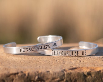 Hand stamped bangle bracelet, custom engraved bracelet, personalized bracelet, motivational cuff bracelet