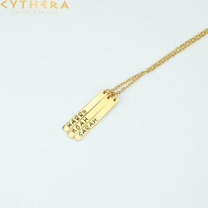 Personalized Necklace With Kids Names / Vertical Bar Necklace Gold, Engraved Vertical Bar Necklace With Multiple Names / Mother Day Gift image 1