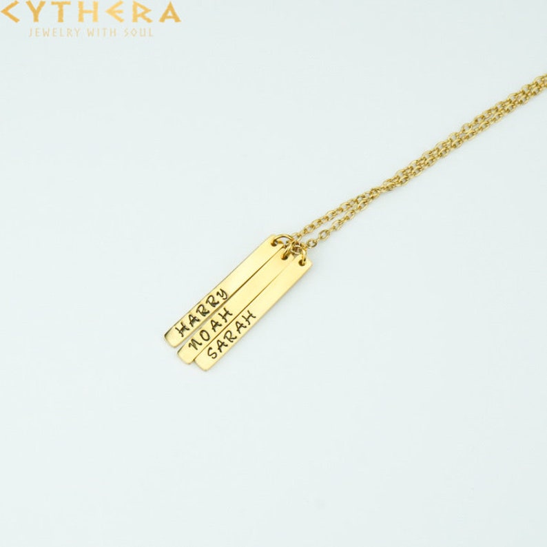 Personalized Necklace With Kids Names / Vertical Bar Necklace Gold, Engraved Vertical Bar Necklace With Multiple Names / Mother Day Gift image 1