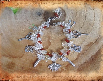 Boho and pagan bracelet, inspired by mead and the arts, made of rock crystal, citrine and resin