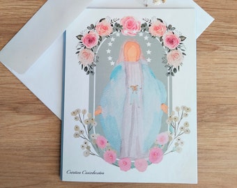 Carte Vierge miraculeuse aquarelle MARIA