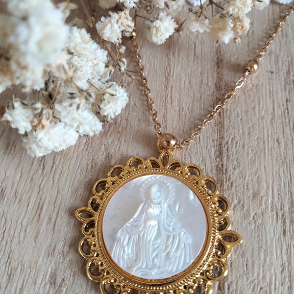 Collier médaille vintage Vierge Miraculeuse