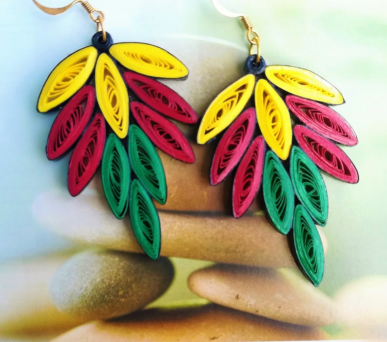 Quilled Leaf Floral Hanging Earrings Etsy
