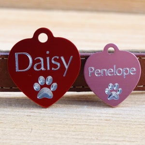 Heart Shaped Dog Tag Engraved Pet Tag 8 colors 2 Sizes Custom ID Dog Tag, Personalized Pet Tag Pet Tags Cat Tag Puppy Tag