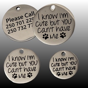 Pet Tags Dog Tags Personalized Pet ID Funny Tag Cat and Dog Pet Collar Charms Engraved Metal Tags Durable Gift for your Pet 3 sizes I KNOW I'M CUTE.....