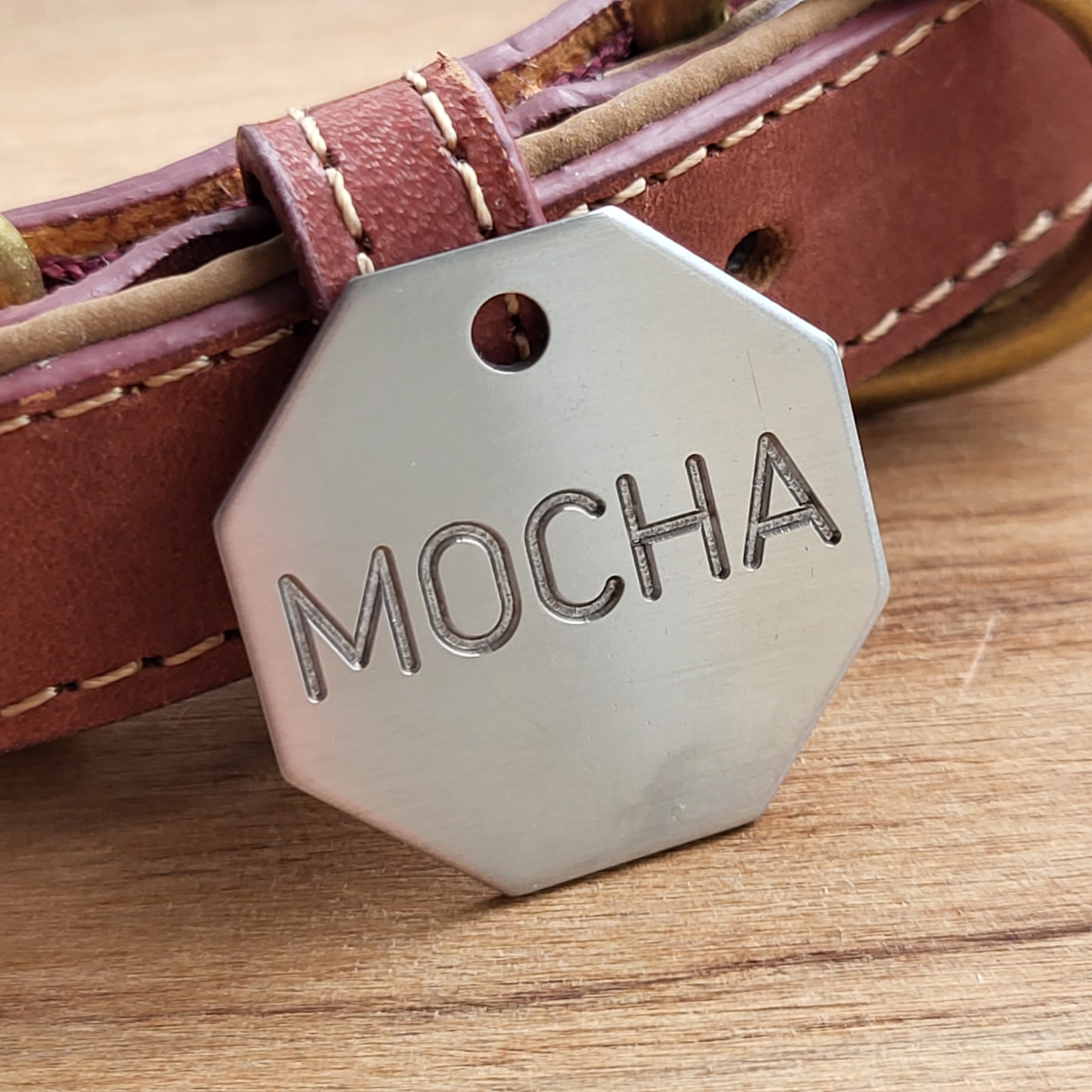 Custom 1 Inch Stainless Steel Octagon Pet ID Tag – Double Sided Diamond Engraved – Made In USA