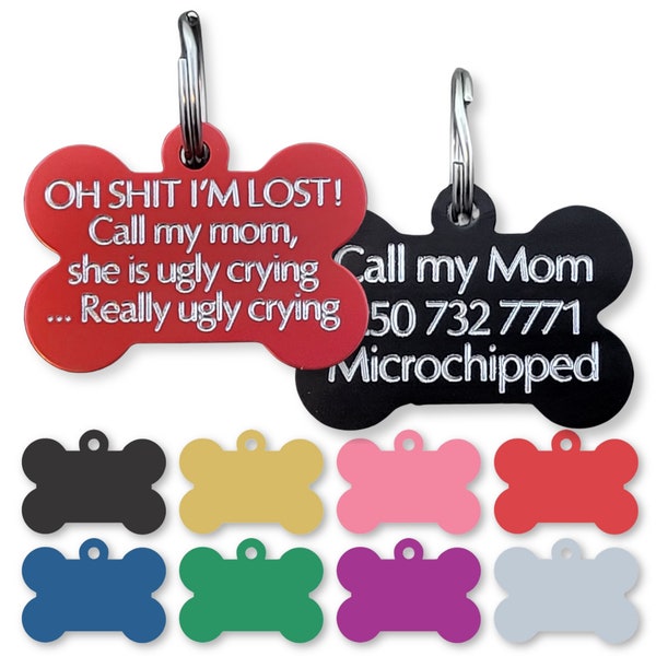 Dog Pet ID Tags • Funny Pet Charm for Dogs • Custom ID Dog • Tag Multiple Colors 2 Sizes • Personalized on the backside Dog Tags for Collars