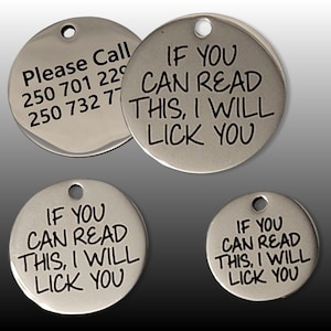 Pet Tags Dog Tags Personalized Pet ID Funny Tag Cat and Dog Pet Collar Charms Engraved Metal Tags Durable Gift for your Pet 3 sizes IF YOU CAN READ.....