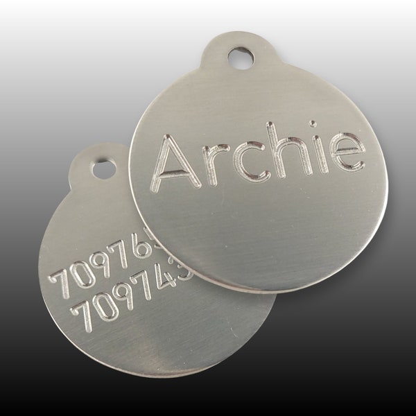 Stainless Lifetime Warranty Circle Charm, Dog Tags, Pet ID Tags Deep Engraved Double Sided 2 sizes